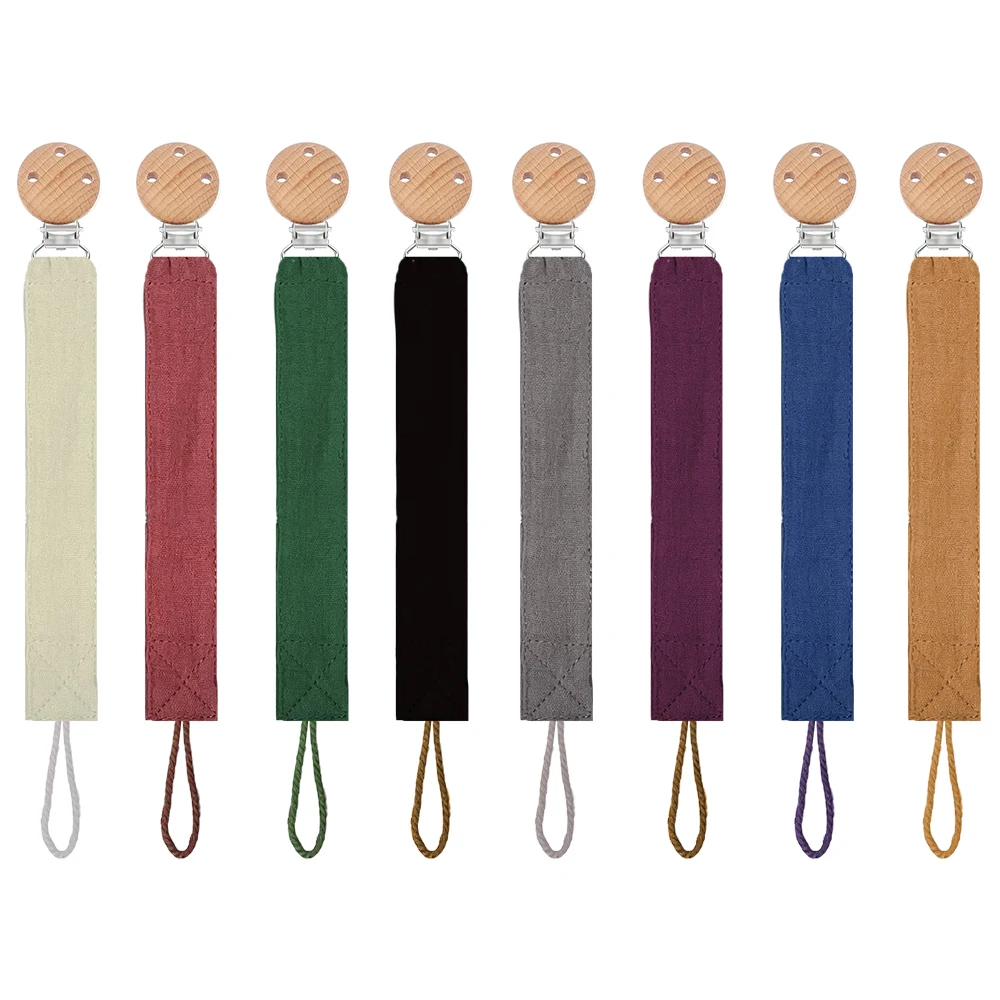 New Arrival hot selling Baby Muslin Cotton Pacifier Clip for Newborn Teething Soother Chew wooden beech Chains