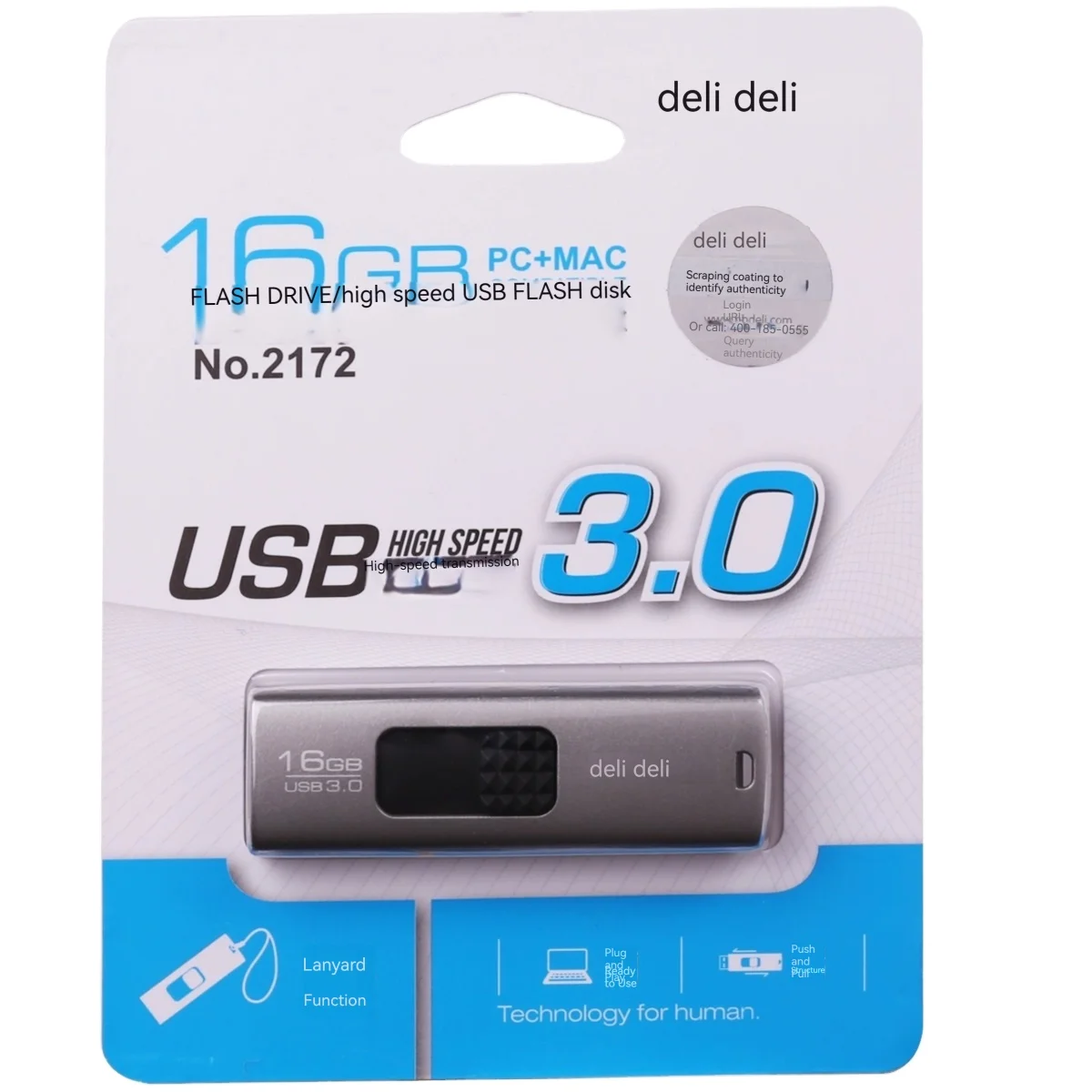Deli 2172  High Quality Push-pull U Disk 16G Transmission Stable Shell Reading Fast USB Drive