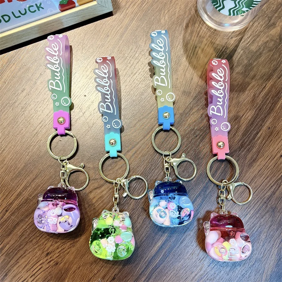 Cute Rubber Keychain Acrylic Liquid Filled Keychain Floating Anime Keychain Quicksand Bottle Key chain Bag Accessories