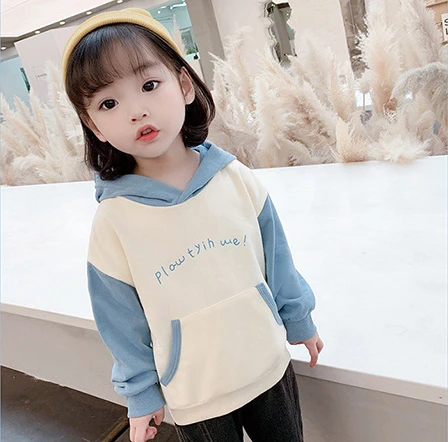  Оптовая продажа хорошее качество детский пуловер с капюшоном контрастных цветов для девочек