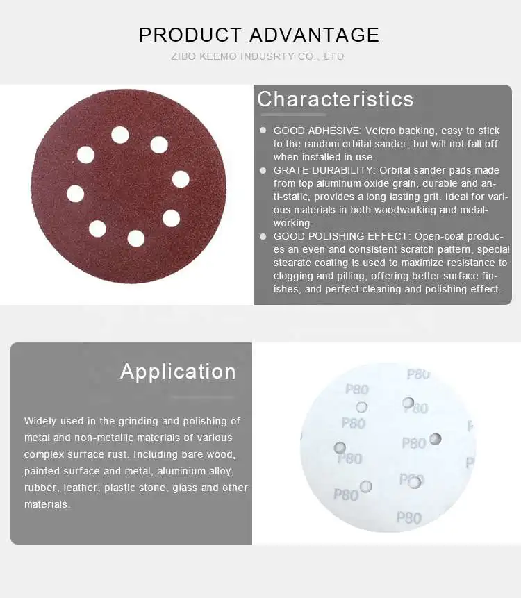 polishing 6 inch 8 holes round flocked sanding disc for wood metal disc abrasive tools