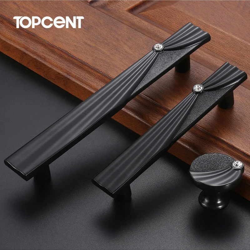 TOPCENT Crystal T Bar Pulls Aluminum Wardrobe Cabinet Knob Hardware Aluminum Drawer Handle