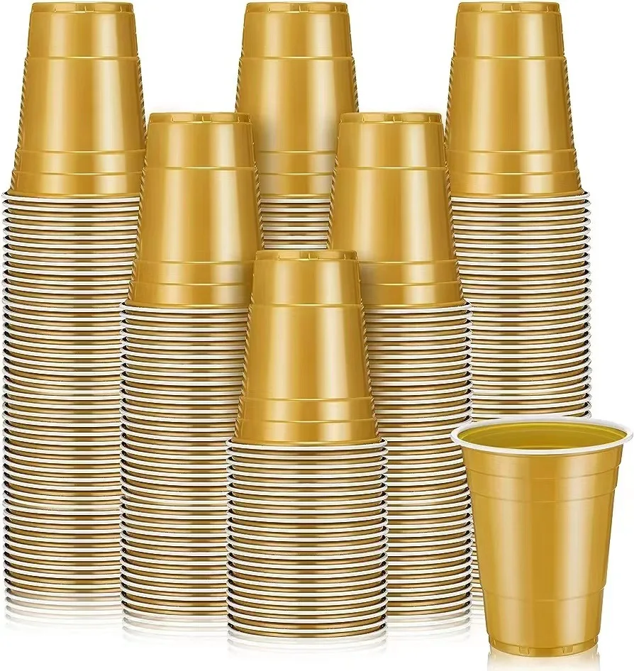 50-Pack Halloween 16 oz Single Wall Gold Disposable Plastic Cups for Parties