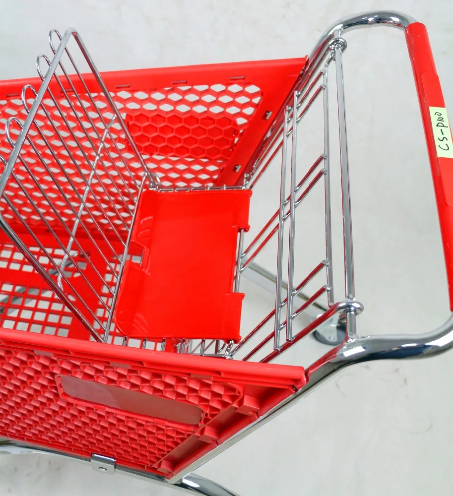 MOQ 50 PCS 100L Europe Style Supermarket Plastic Trolley