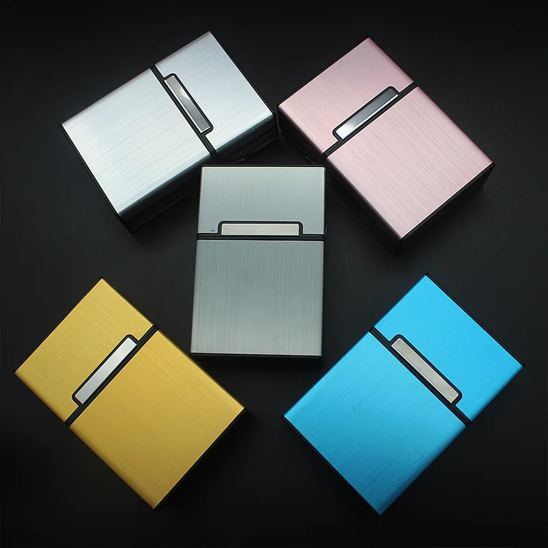 Hot sale advertising logo custom korean version of brushed aluminum cigarette case 20 men plastic metal cigarette cases