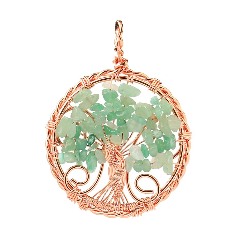 Handmade Copper Wire Wrapped Natural Amethyst/Rose Quartz/Tiger Eye Stone Necklace Pendant Jewelry For Women