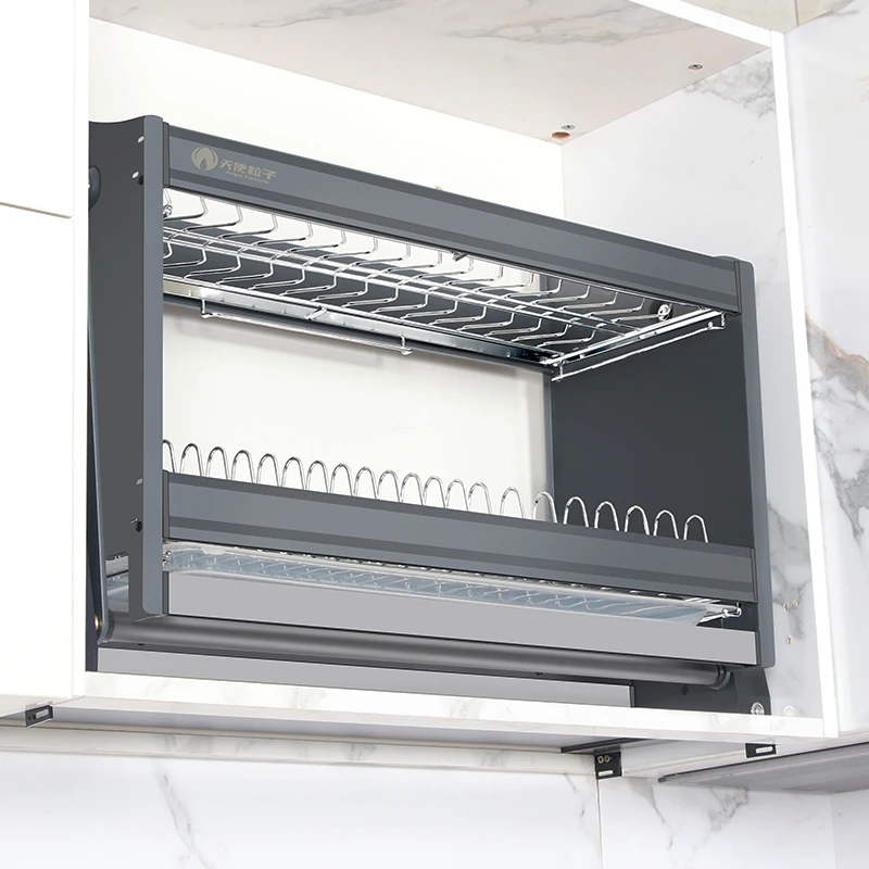 Automated shelf lift for kitchen cabinet