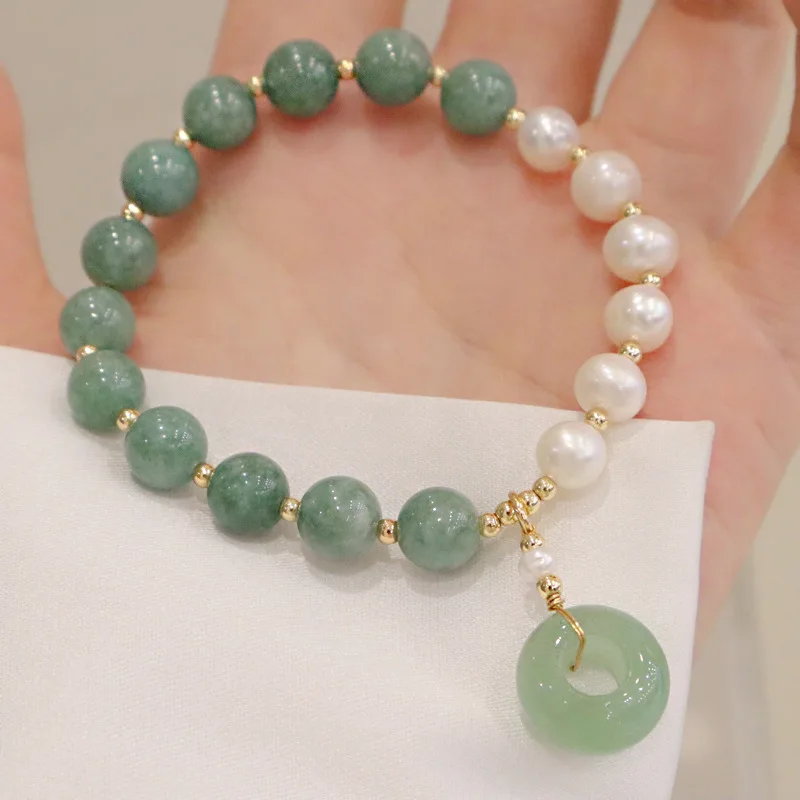 GT Burma Jade Beaded Bracelet Freshwater Pearl Jewelry Green Aventurine Stone Pendant Bracelet For Women