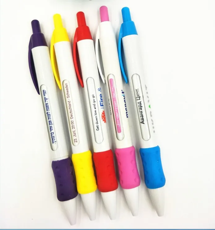 China Pen factory Made OEM Wide body TXT window Message Ball Pen with rubber grip