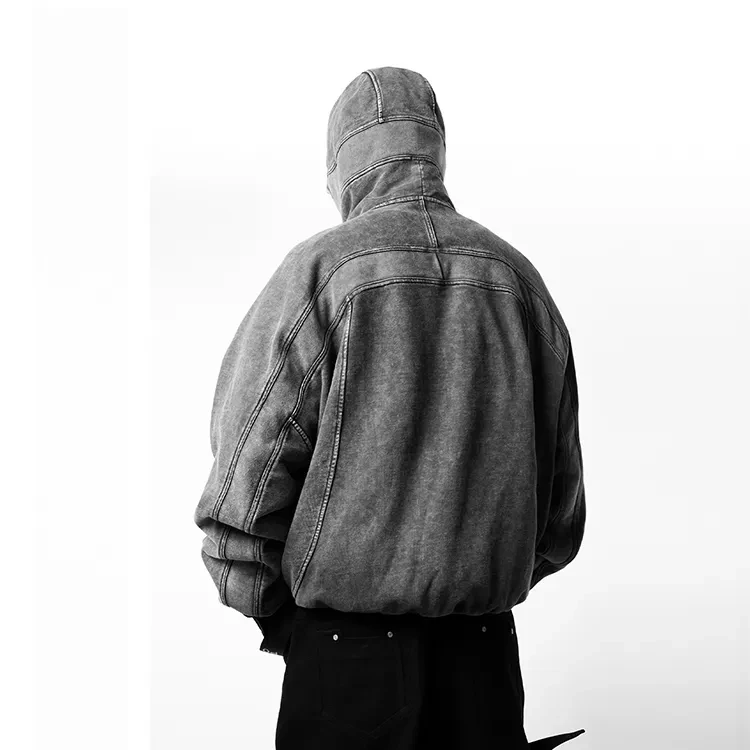 Manufacturer Wholesale Drop Shoulder Vintage Blank Hooded Sweater Custom Men Acid Wash Full Face Zip Up Hoodie With Eye Holes