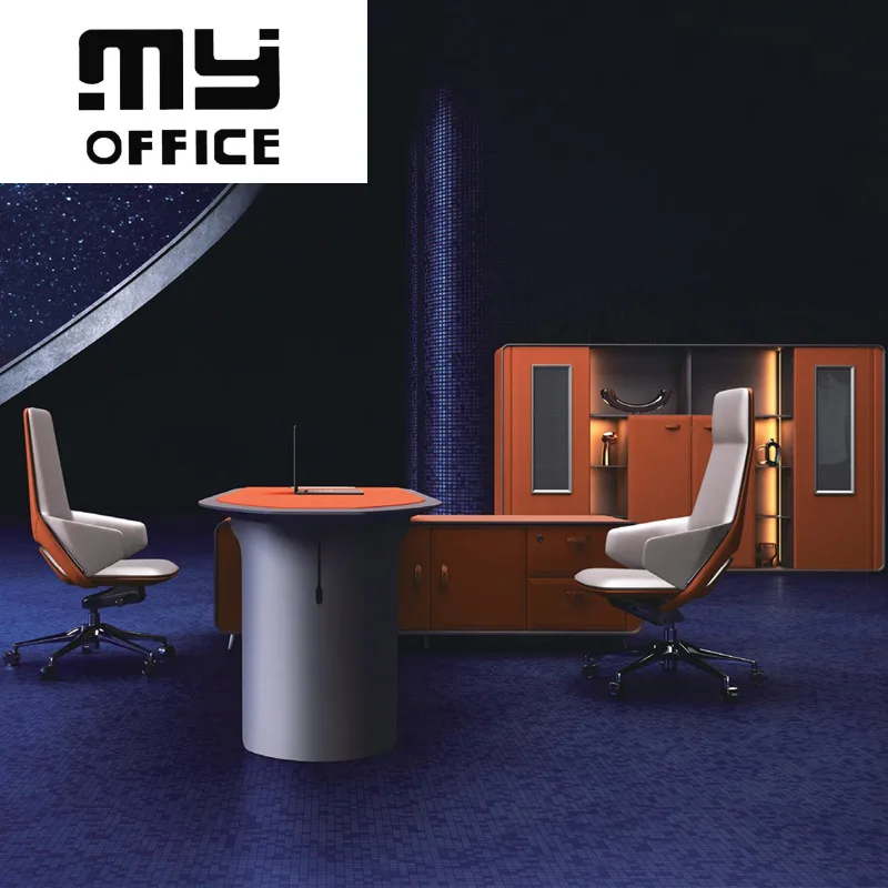 Foshan Table Minimalist Light Luxury President Manager Desk Orange Leather Chairman Taipan