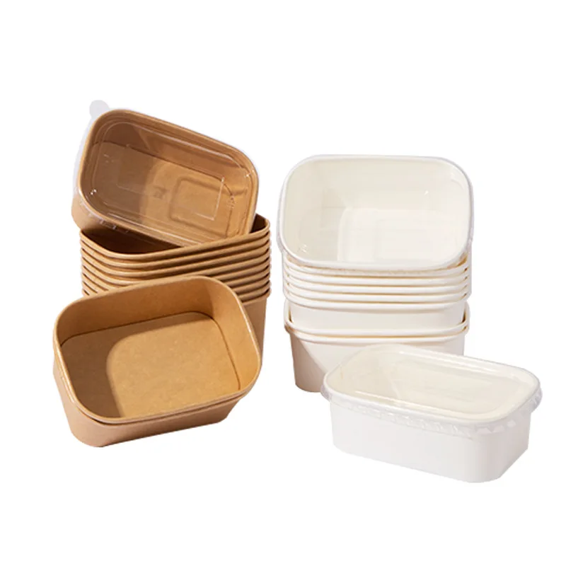 Disposable Kraft Paper Bowls Mini Natural Color Square Kitchen Packings Food Safe and Eco-Friendly