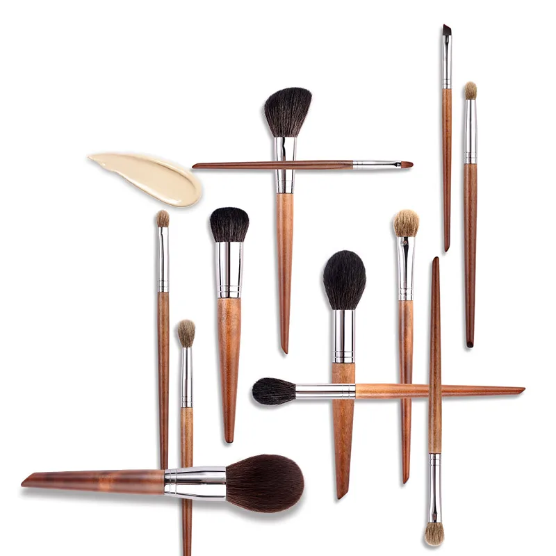 Wholesale 12pcs Black Goat Pony Hair Kabuki Vegan Custom Makeup Brush Private Label Make Up Brush Set With Bag