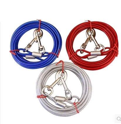 3m 5m Bite Proof Double Hook Wire Pet Outdoor Heavy Duty Tangle Free Rope Dog Harness and Leash Stainless Steel