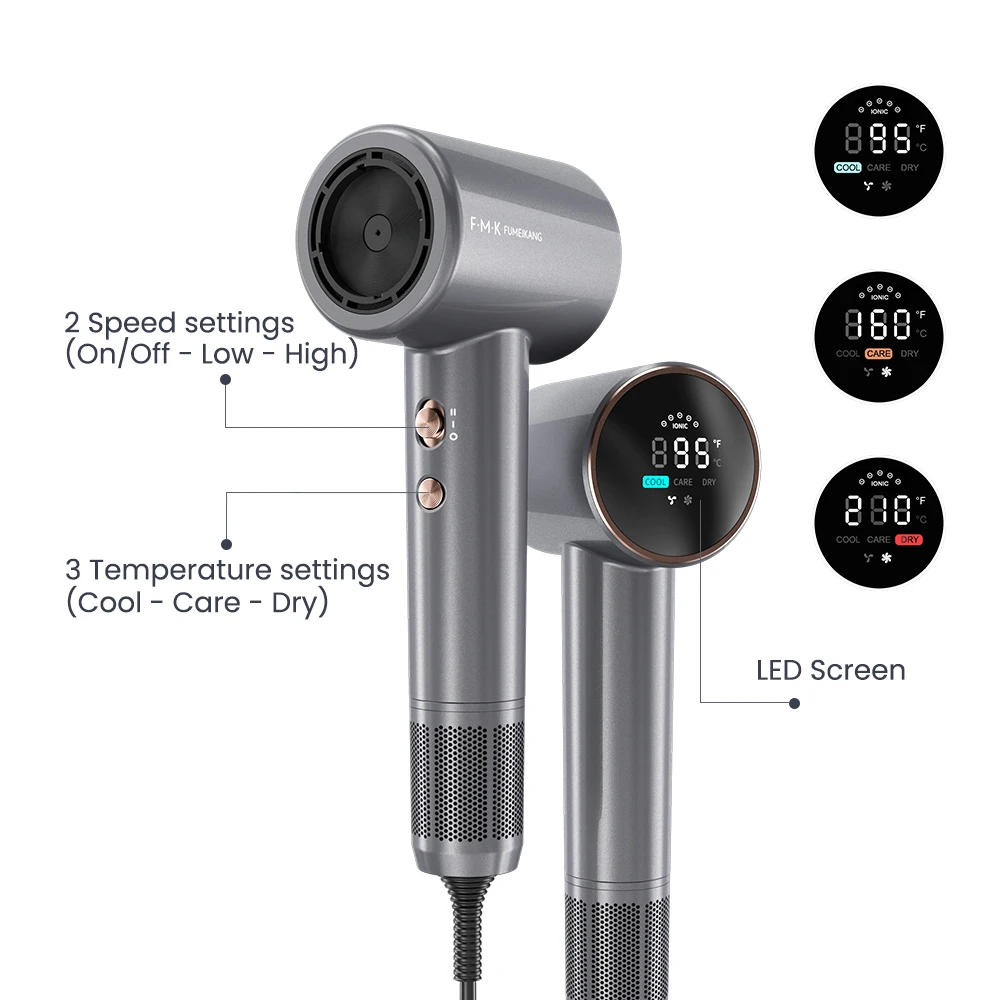 2024 NEW product Super ionic hair dryer Fast Heating  blow dryer With LCD Screen 1800w Multi speed  brushless hair dryer set