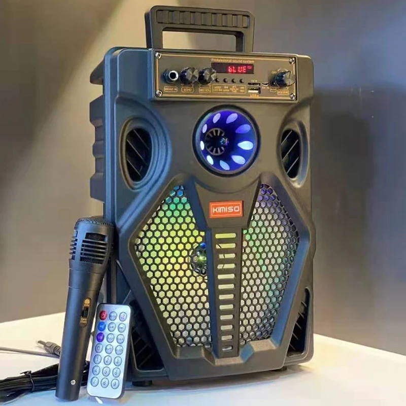 QS-7807 портативный беспроводной динамик kimiso напольные сабвуфера 8 дюймов тележка беспроводные колонки с микрофоном HD Звук поддержки