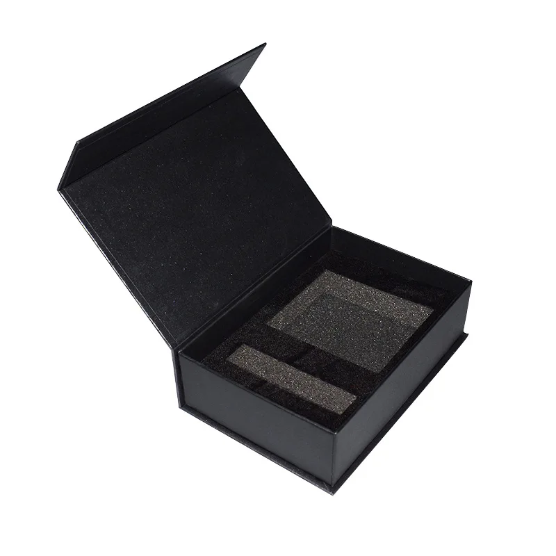 custom black flap paper rigid perfume gift packaging magnet box