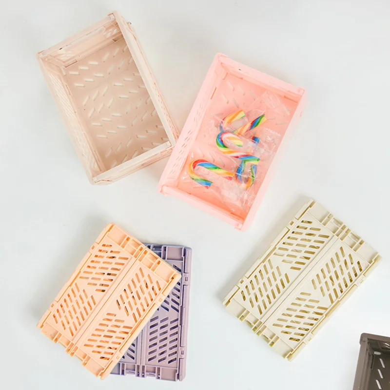 Home Office Desk Custom Logo Contianer Box Stackable Collapsible Pastel Folding Plastic Storage Crates