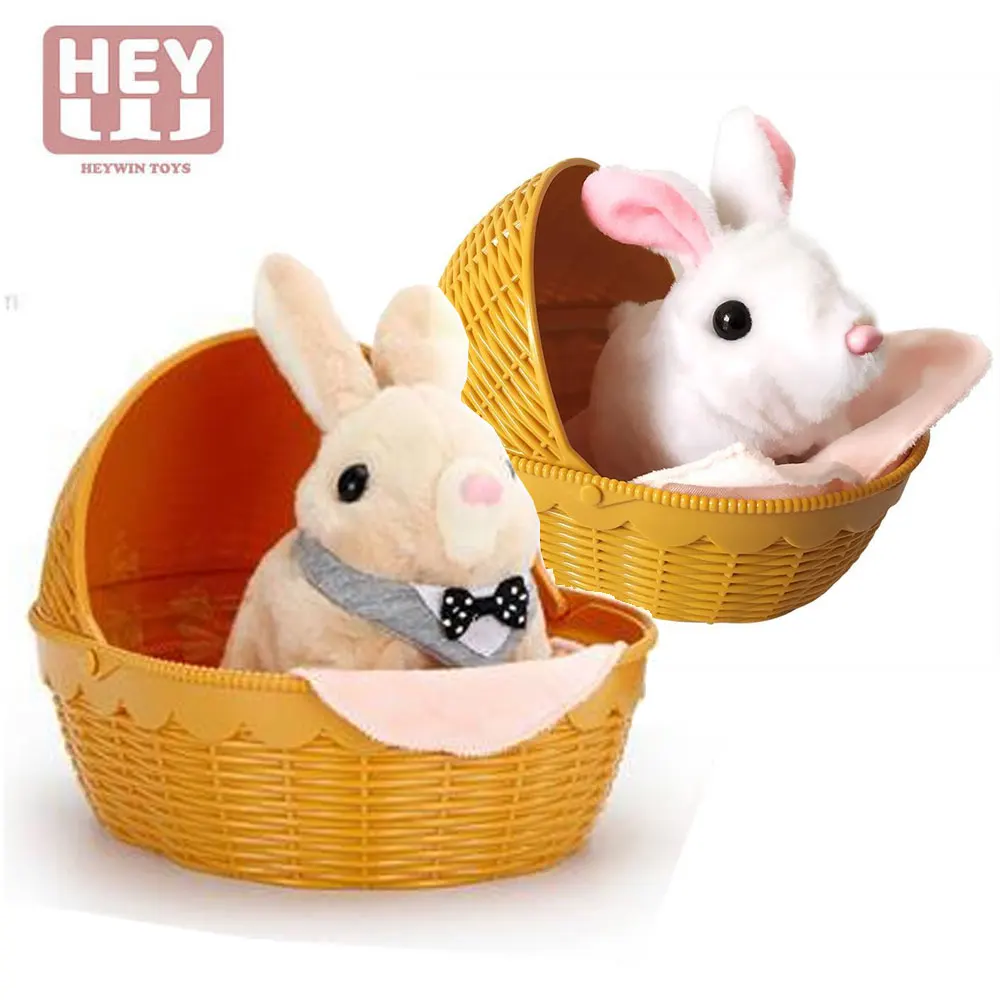 HEYWIN Electronic Toys for Kids,  Plush Bunny Pet Realistic Stuffed rabbit with Basket for girl best gift (933-1E)