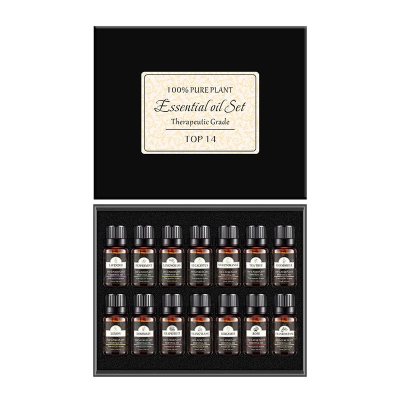 Wholesale private label 100% organic pure aroma aromatherapy essential oils set kit 14/10ml perfume oil For diffuser