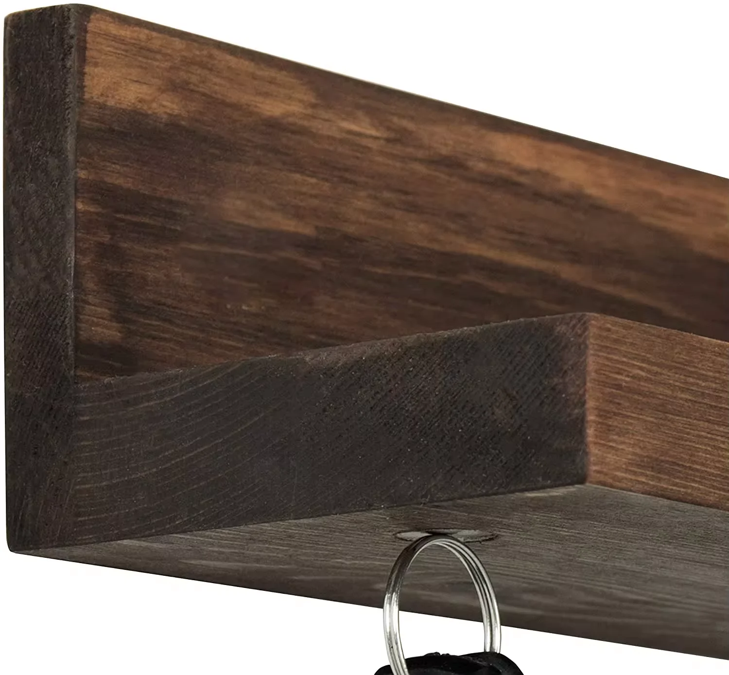 Custom Home Decor Dark Brown Wood Wall Mounted  Hanging Wooden Shelves with D Magnetic Key Holders