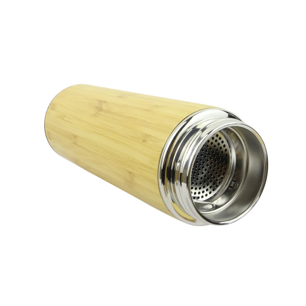 
Eco-friendly 400ml Vacuum Insulated Stainless Steel Travel Mug Bamboo Tea Tumbler Tea Infuser with Handle Lid 