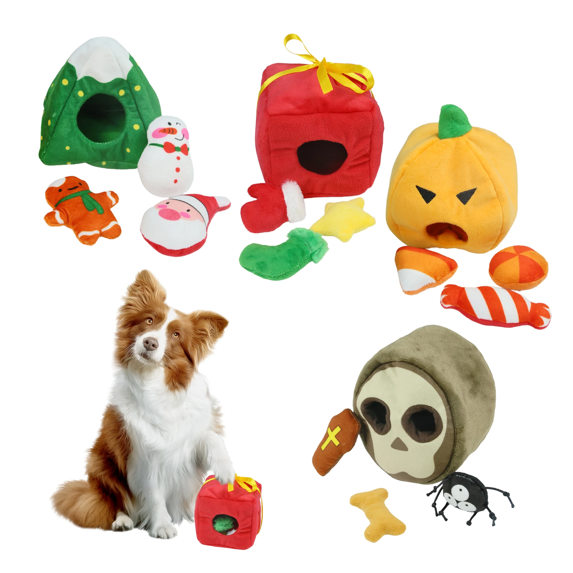 C4P independent design hCustom Interactive hide and seek dog toy Plush christmas Toys Squeak Interactive  Burrow Puzzle Chew