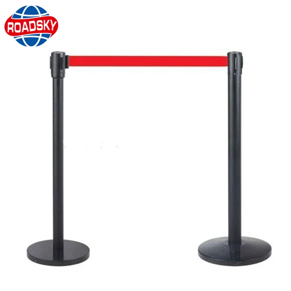 black queue stanchion retractable belt post parking barrier post