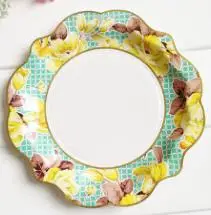 12 шт. 22 см бумажные тарелки для садовых чайных вечеринок, тарелки для столов в цветочном стиле SD273