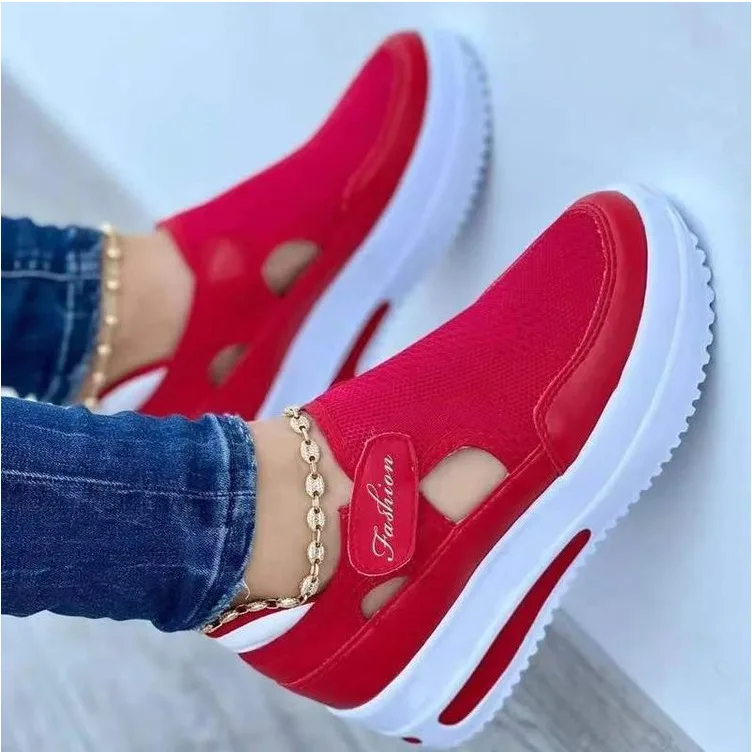 Spring Summer Large Size Classic Retro Casual Sneakers Ladies Shoes Breathable Woven Wedge Mesh Shoes For Women