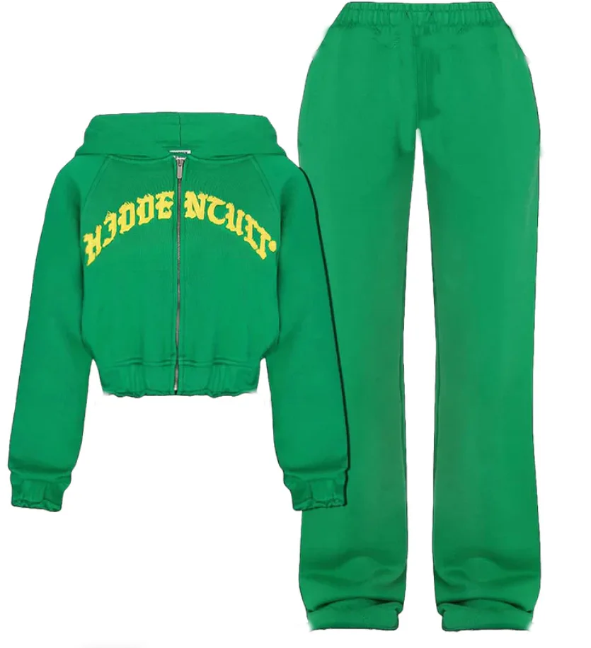 X16596C Casual Letter Embroidery 2 Piece Sets Women Hipster Long Sleeve Zip-Up Hoodie and Sweatpants Matching Autumn Tracksuits