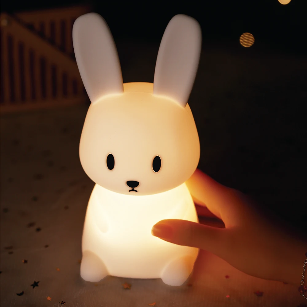 Portable Led Rabbit Bunny Shaped Children Bedside Nightlight Silicone Baby Kids Animal Night Lamp