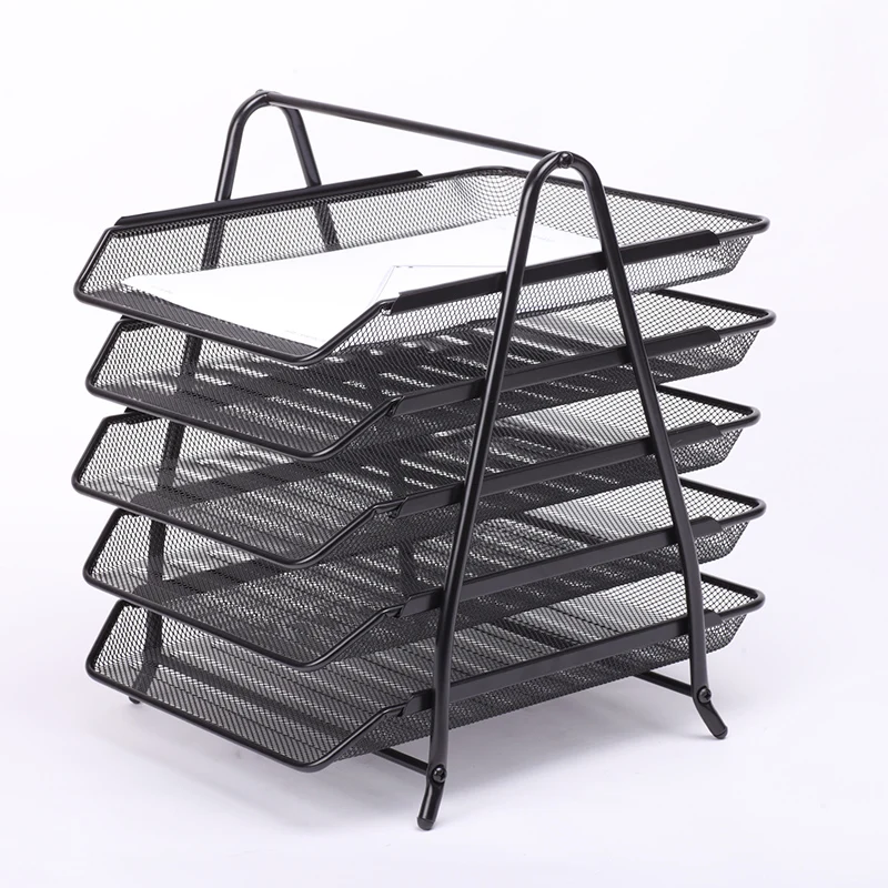 Black Metal Mesh Desktop Document Organizer with 8 Tiers Sections Inclined