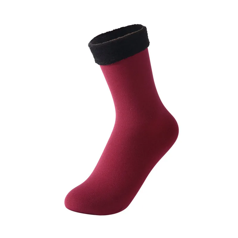 High quality winter warm heated plus velvet thick solid color floor tube snow socks for women