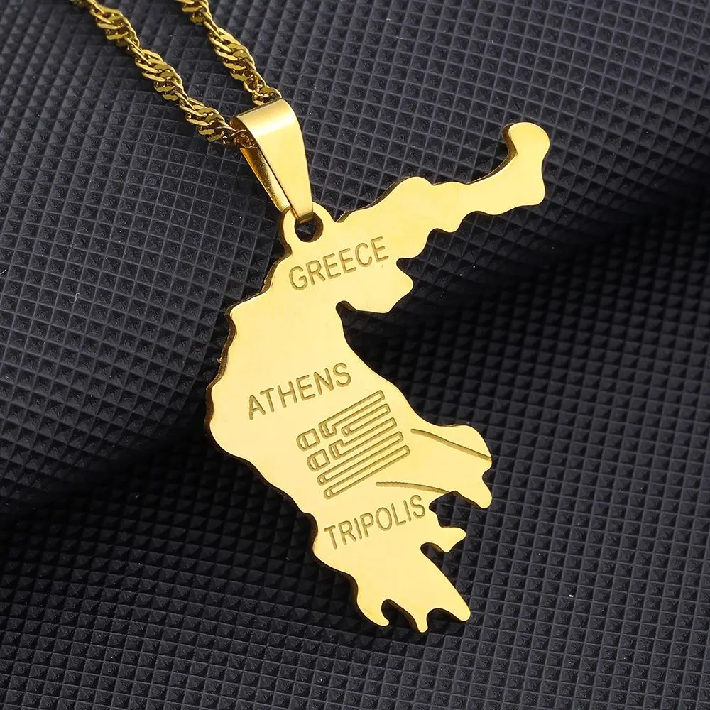Wholesale Greece Map Pendant Necklace fashion Gold plating Stainless Steel Greece Map Shape Necklace