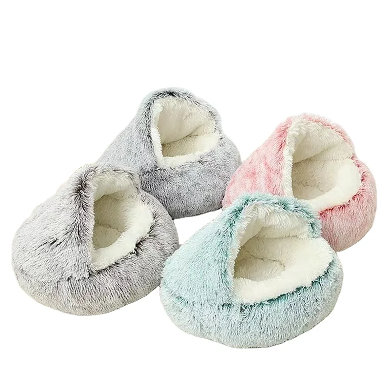 Nice Quality Long  Plush Cute Oval Pet Bed Cat Bed Warm Pet House Kitten Cave Cushion For Cats And Small Dogs