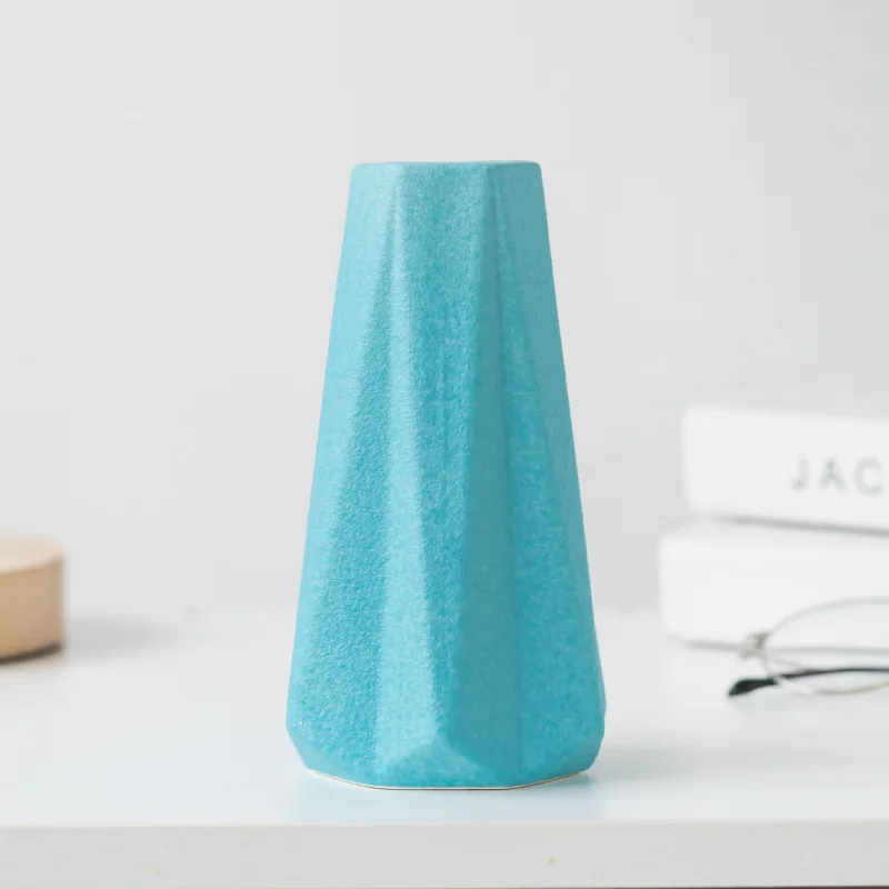 
Rough Pottery Diamond Origami Ceramic Vase Wide Mouth Morandi Simple Modern Living Room TV Cabinet Home Furnishings 