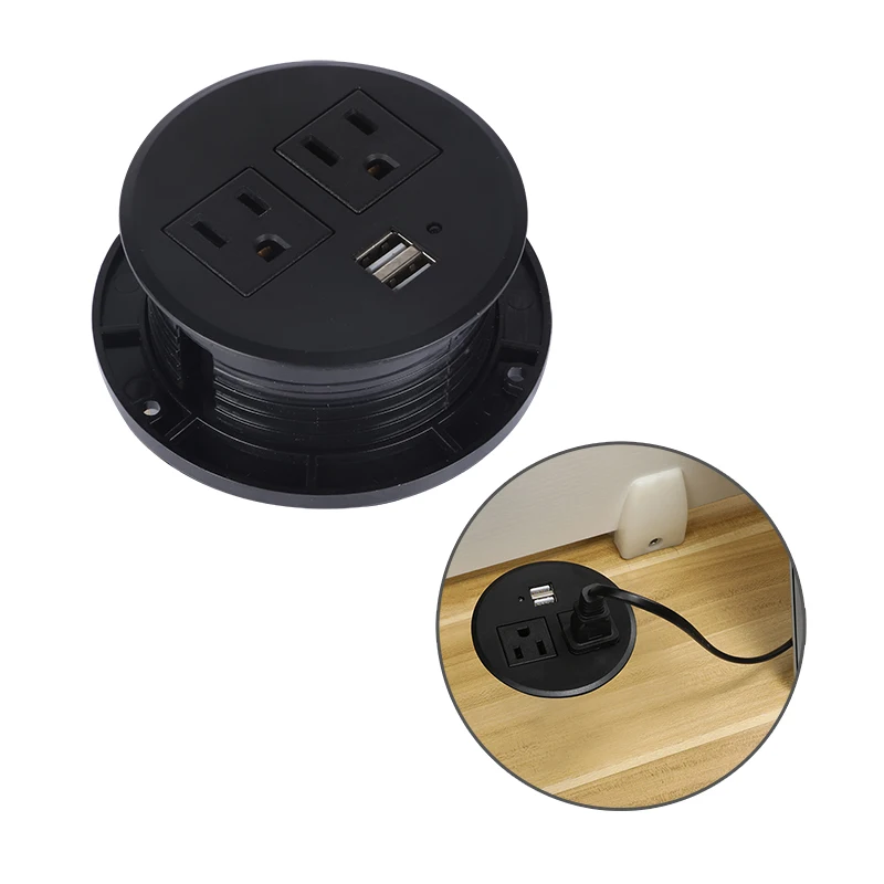 American furniture embedded round desktop power grommet 2Ac socket and 2-usb charger interface
