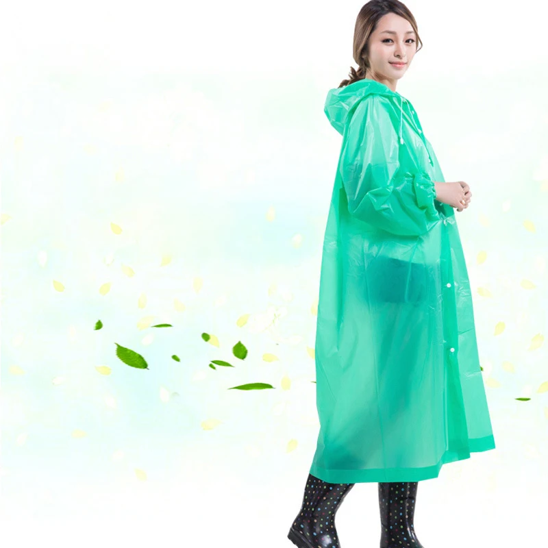 DD2254   Thick PEVA Poncho with Hoods and Sleeves Adults Outdoor Hiking Travel Camping Waterproof Raincoat Rain Wear