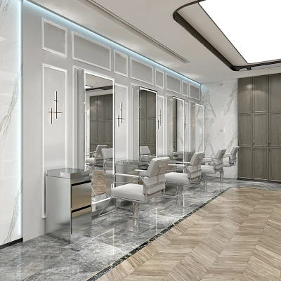 Scandinavian minimalist modern barber shop mirror, with LED lamp floor hairdressing mirror for hair salon