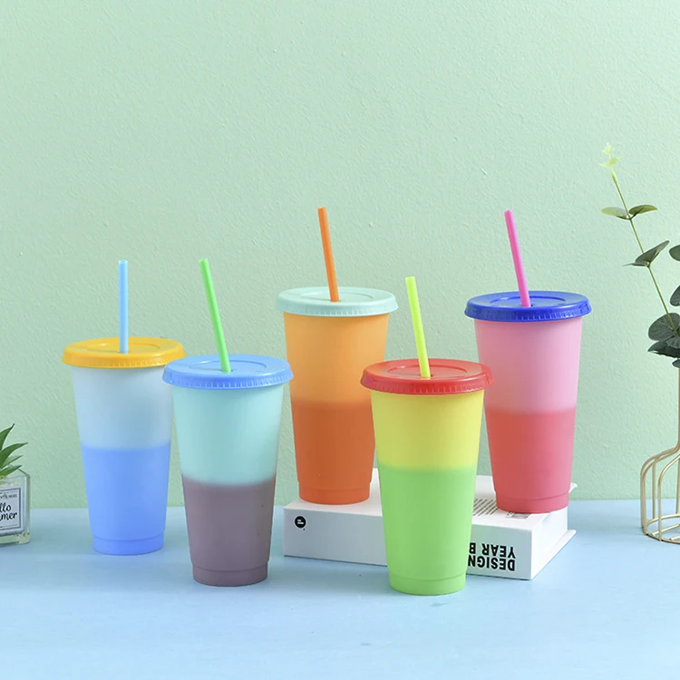 K&B Custom Plastic Color Changing Cold Drinking Cups Water Cup With Lid straw