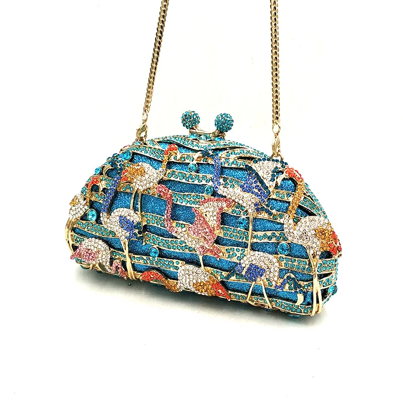 Women evening party bag colorful diamonds luxury crystal clutch bridal wedding party purse handbag animal bird crystal purses