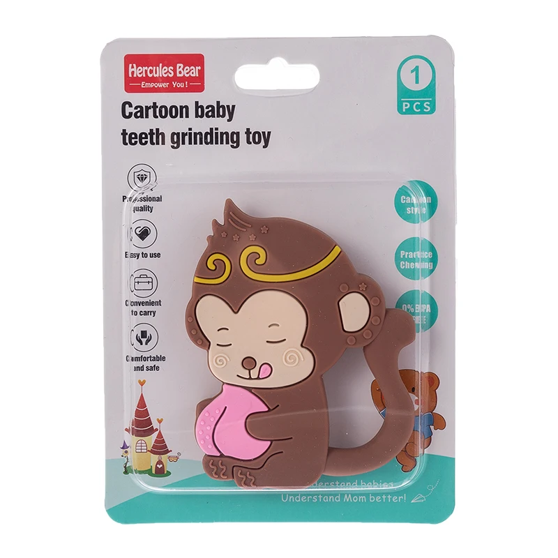Wholesale OEM BPA free Monkey shaped Baby teeth grinding stick toy food grade comfort toy baby silicone dental gel