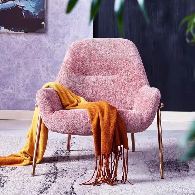 2021 Modern Design Furniture Pink Velvet High Back Armchair Leisure Sofa Chair Living Room Bedroom Lounge Chair