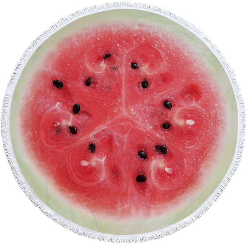 Round Beach Towel Microfiber with Fringe Fruit Bath Towel Scarf Towel Tablecloth Picnic Mat