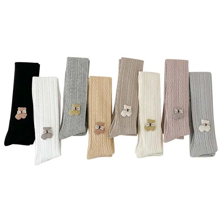 HY-1743 Ready to ship Korea style Solid color Pantyhose Infant Cartoon Bear Cotton Toddler Girl Kids Children Baby Tights