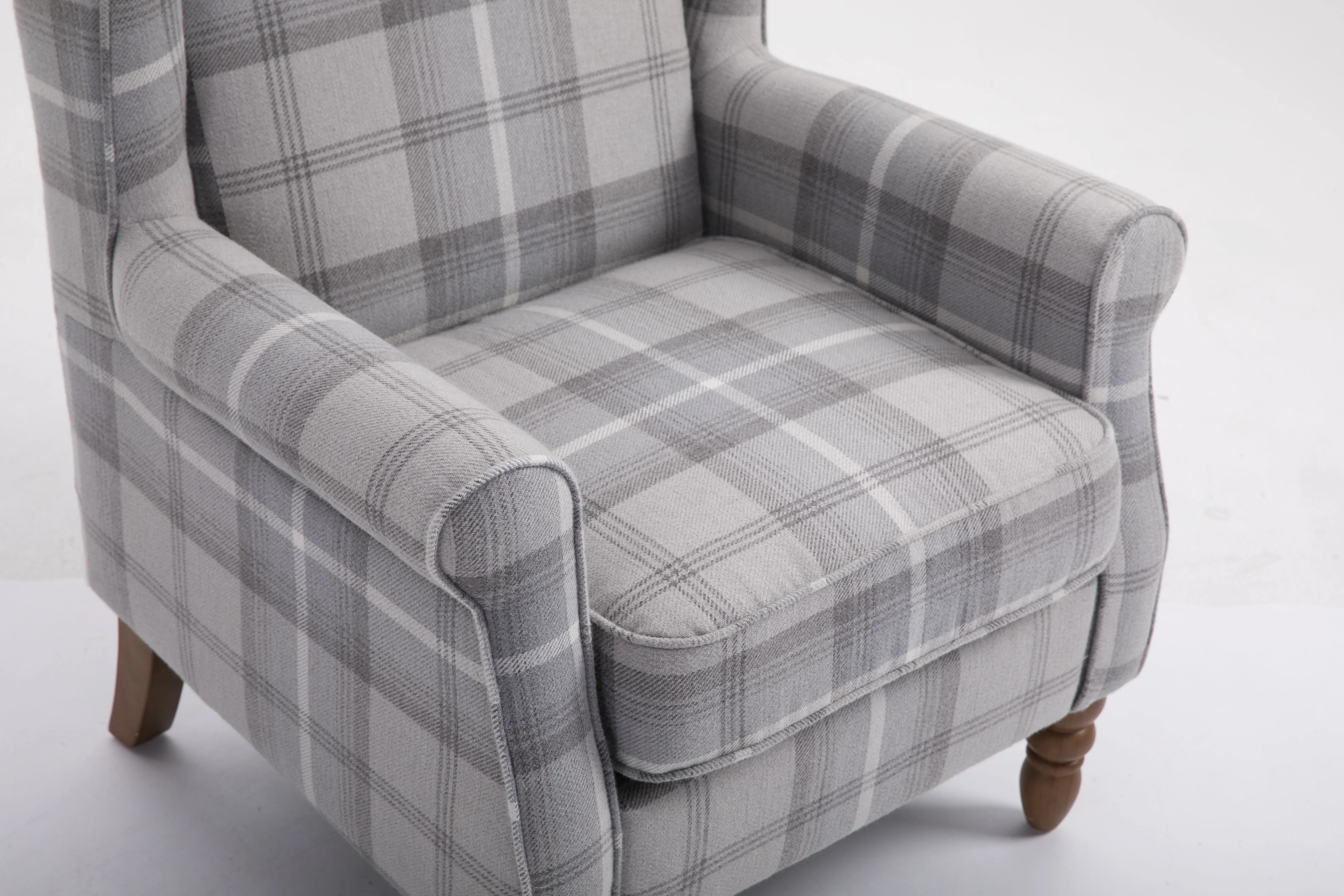 Classic Grey Fabric Upholstered Solid Wood Legs Living Room Accent Chair Armchair