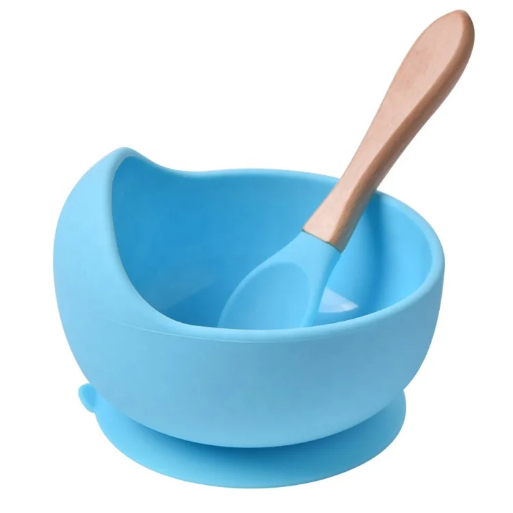 Силиконовый набор для кормления, складная детская чаша, чаша без протекания с деревянной ложкой