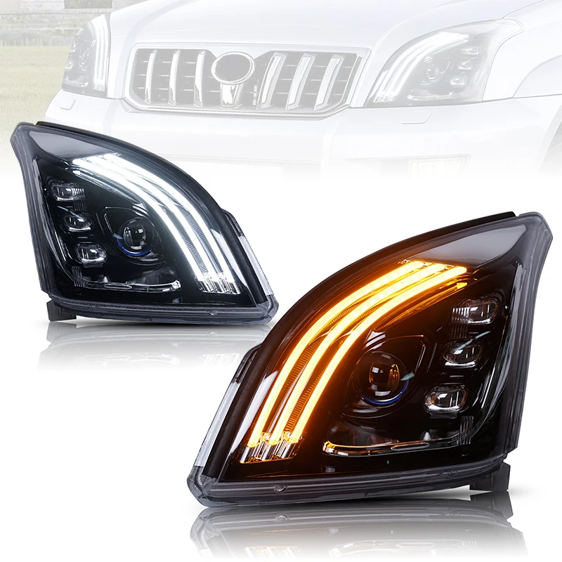 Headlight With Blue breath demon eyes full LED HeadLight For Toyota Land Cruiser Prado Fj120   2003-2009  Head lamp