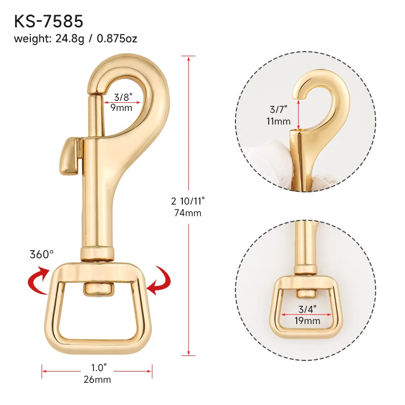 19mm 25mm Heavy Duty Snap Clip Hook 11mm 13mm 16mm Gold Dog Hook Clasp Zinc Alloy Eye Bolt Swivel Snap Hook for Dog Collar Leash